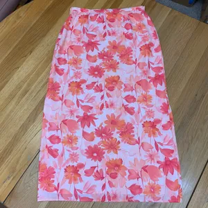 Worthington Pink Orange Floral Chiffon Maxi Skirt Womens‎ Size 12 Side Zip Lined thumbnail 3