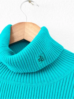 Vintage Lauren Ralph Lauren Teal Ribbed Cotton Turtleneck Sweater thumbnail 4