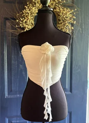 Princess Polly White Strapless Top with Floral Detail NWOT thumbnail 1