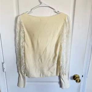 Anthropologie NEW Lace Sleeve Cream Sweater Top thumbnail 7