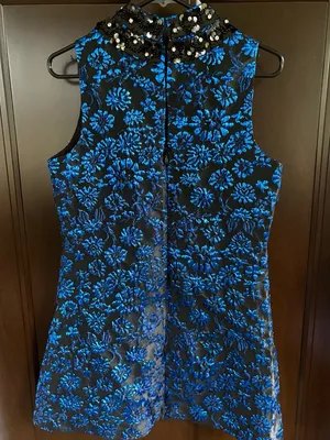 NWT SUGARLIPS Centralia Jacquard Floral Elma Dress Blue Black Size Small thumbnail 11