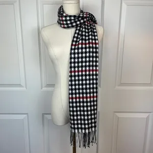 Accessori Italiani fringe plaid black white and red scarf thumbnail 2
