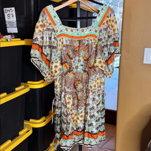 Johnny Was 100% Silk Floral Print Square Neck Boho Dress Size Large *FLAW* thumbnail 11