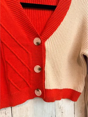 LUSH Women’s Small Colorblock Cable Knit Cropped Cardigan thumbnail 7