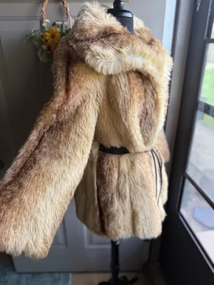 Vintage Tissavel France Gino Rossi faux fur collared belted coat, size medium thumbnail 4