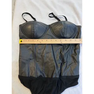 Say What? Womens Black Faux Leather Bustier Bodysuit Underwire M thumbnail 9