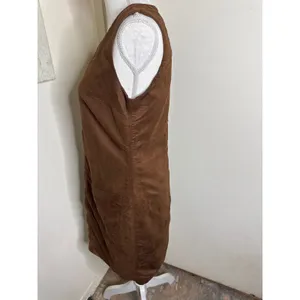 Vintage Mossimo Faux Suede Mini Shift Dress Brown V-Neck Pockets S/P Boho Earthy thumbnail 5
