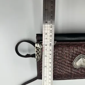 Western Woven Heart Concho Crossbody Wallet Bag Brown Black Ornate Corners thumbnail 9