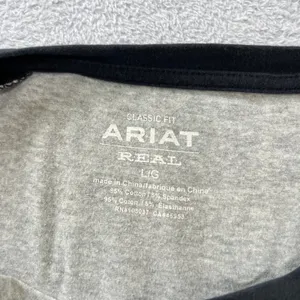 Ariat‎ REAL Women L Large Baseball Tee Shirt Grey Black Raglan Long Sleeve Logo thumbnail 4