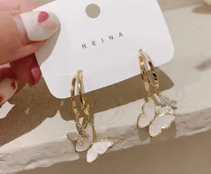 18K Gold Butterfly Pendant Hoop Earrings thumbnail 4