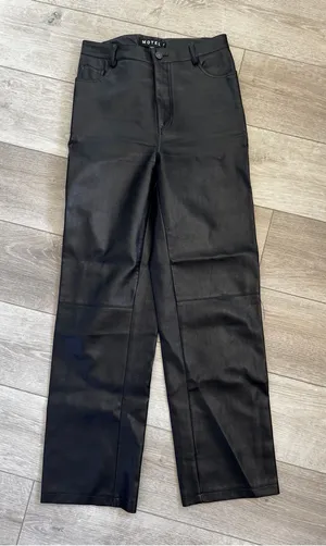Motel Rocks Black Faux Leather Straight Jeans thumbnail 1