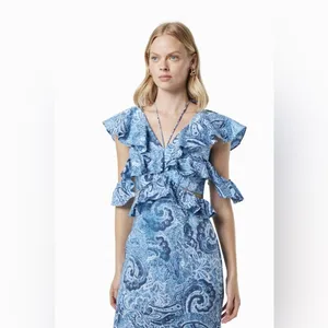 Elliatt Snow Printed Linen Gown Blue Floral Wedding Guest Vacation Summer thumbnail 6