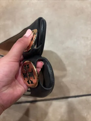 Tory Burch Black & Gold Sally Peep Toe Leather Wedges thumbnail 3