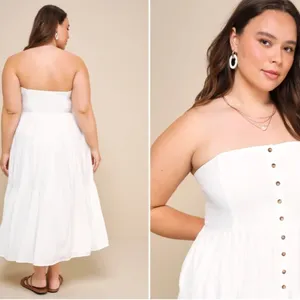 LULU's Casual Summer Bridal Brunch Beach Summer Honeymoon Midi Dress thumbnail 5