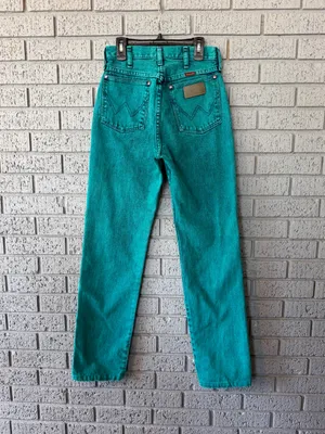 VTG 90s Wrangler Wedgie High Rise Cowgirl Jeans 14MWZ Teal Green Acid Wash 5x32 thumbnail 4
