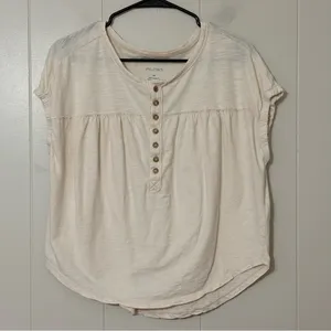 Pilcro Ruched Henley Tee XS Ivory Cream Button Front Cotton Anthropologie Top thumbnail 2