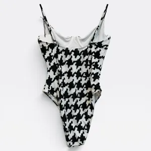 NWT Onia Womens Black White Houndstooth Underwire One Piece‎ Swimsuit Size Large thumbnail 2