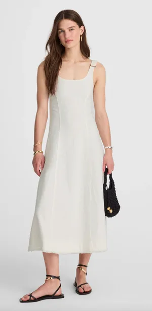 Madewell Denim Scoopneck Midi Dress Pure White Wash A Line Minimalist XXS NWT thumbnail 1