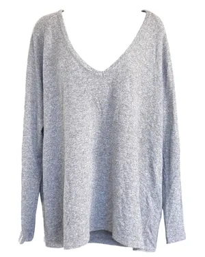 Brandy Melville Wool Blend Sweater One Size Gray‎ Oversized Made in Italy Deep V thumbnail 1