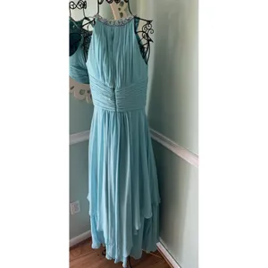$240 ELIZA J 4 Dress Embellished Tiered Chiffon Halter‎ Gown formal AQUA Prom thumbnail 5