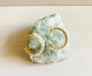 18K Gold Filled Dainty Classic Pearl Hoop Earrings thumbnail 1