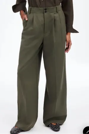 Madewell NEW The Harlow Wide-Leg Pant in Drapey Twill Faded Ivy thumbnail 1