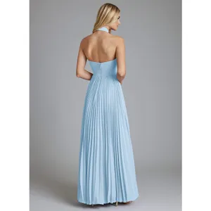 Azazie Christian Siriano Keita Sky Blue Pleated Halter Chiffon Gown Dress A6 NWT thumbnail 2
