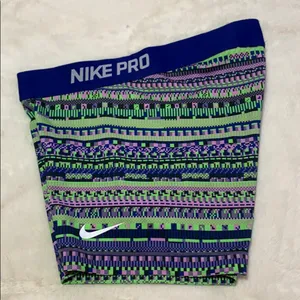 Green, Purple, and Blue Print Nike Pro Shorts thumbnail 3