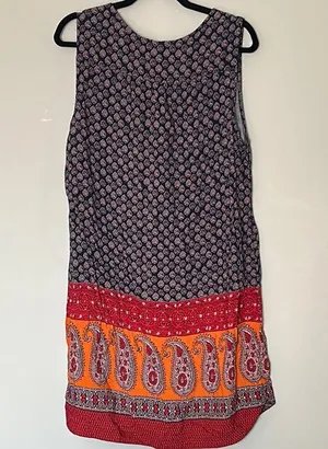 Beachlunchlounge Blue and White Sleeveless Midi Dress with Tie Front thumbnail 4