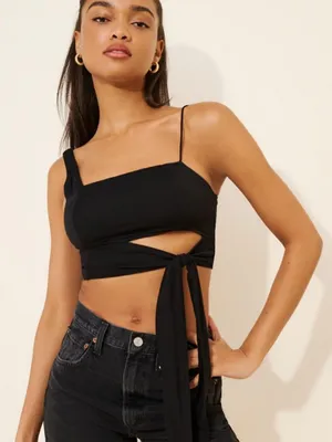 Free People Mila Tie Crop Top Black Size Medium NWT thumbnail 1