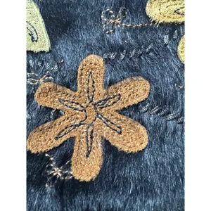 Floral Embroidered Pony Hair Crescent Hobo‎ Bag Black Brown Leather Strap Boho thumbnail 4