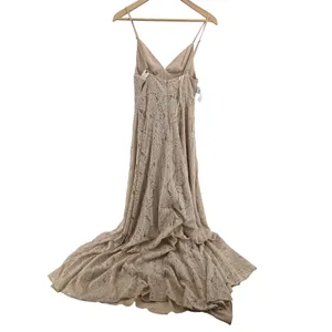 Fame & Partners Maxi Dress Womens 2 Lace V-Neck Neutral Spaghetti Strap NEW thumbnail 2