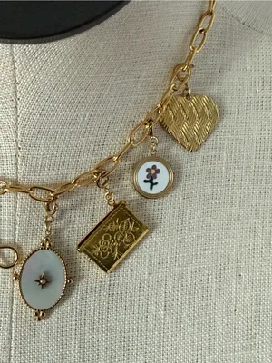 Plunder Gold Charm Necklace Heart, Flower & Enamel Accents fashion jewelry new thumbnail 3