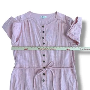 Madewell‎ Linen Blend Button Front Jumpsuit Pink Short Sleeve Pockets Women’s XL thumbnail 3