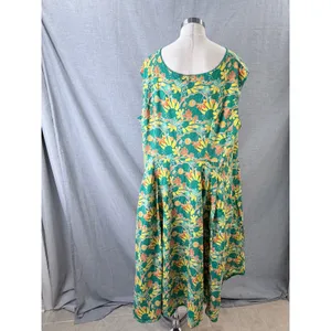 Bright and Beautiful Midi Dress Green Floral Sunburst Mod Retro Plus 24 thumbnail 7
