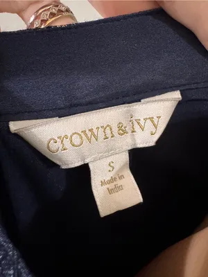 Crown & Ivy Jacquard Floral Metallic 3/4 Puff Sleeve Dress Blue Gold thumbnail 9