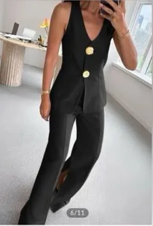 Commense Button Split Sleeveless Pants Set | Black | Size Medium | Sold Out NWT thumbnail 1