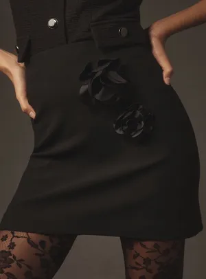 NWT Anthropologie Maeve Black Floral Appliqué Mini Skirt. Size 14 thumbnail 4