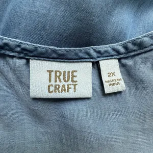 True Craft Dress 2X Plus Blue Denim Chambray Short Sleeve Tiered Swing thumbnail 4