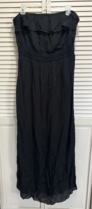 No Boundaries Black Strapless Lined Maxi Dress Size 2XL NWT Ruffle Crochet Detail thumbnail 1