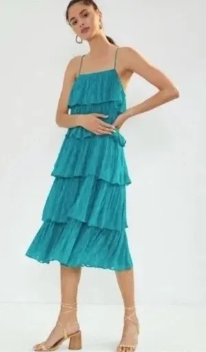 Anthropologie Blue tiered Midi dress size XL NWT thumbnail 1