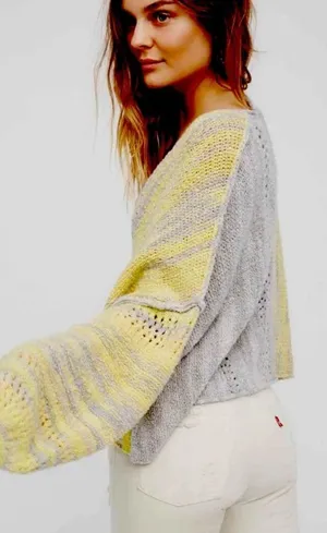 Free People Amethyst Marled Oversized Chunky Knit Sweater Size M Yellow/Gray thumbnail 2