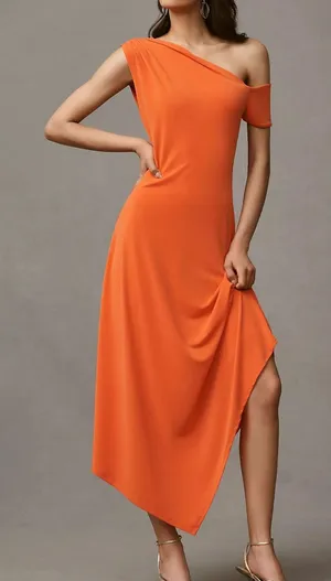 Anthropologie BHLDN One-Shoulder Asymmetric Jersey Midi Dress thumbnail 1