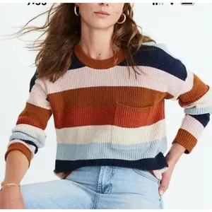 Madewell Thompson Heather Fawn Pocket Rainbow Stripe Pullover Sweater Size Small thumbnail 1