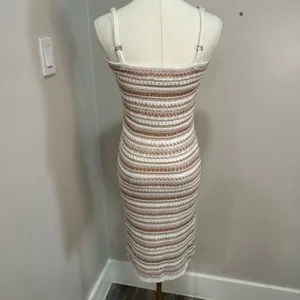 Olive + Oak Striped Knit Bodycon Midi Dress‎ Tan Cream Brown Womens Medium thumbnail 3