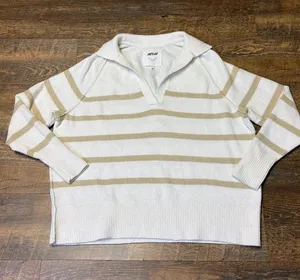 Aerie unREAL Oversized Classic Fit Stripe Pull Over V-Neck Polo Sweater XS Soft thumbnail 1