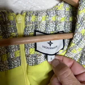 Tuckernuck Yellow and Gray‎ Plaid Tweed V-Neck Mini Dress Long Sleeve Size S thumbnail 2