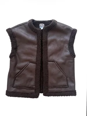 Future Collective Reese Blutstein Faux Shearling Vest Dark Brown Size Small thumbnail 2