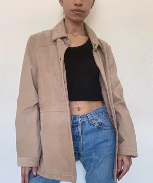 Tan Beige Suede Vintage Leather Coat Jacket thumbnail 1