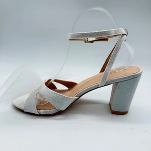 White Glitter Block Heel Sandals with Oversized Tulle Bow Ankle Strap Size 9.5 thumbnail 4
